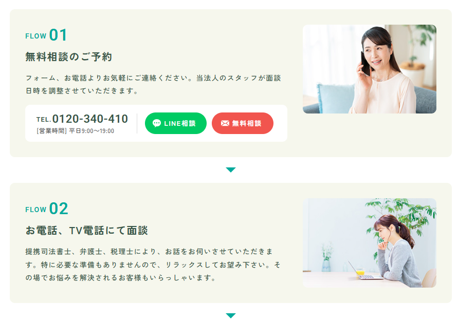 フロー・流れの参考デザイン（ 一般社団法人ツナグ様）